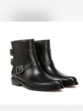 Franco Sarto Black Leather Buckle Ankle Boots